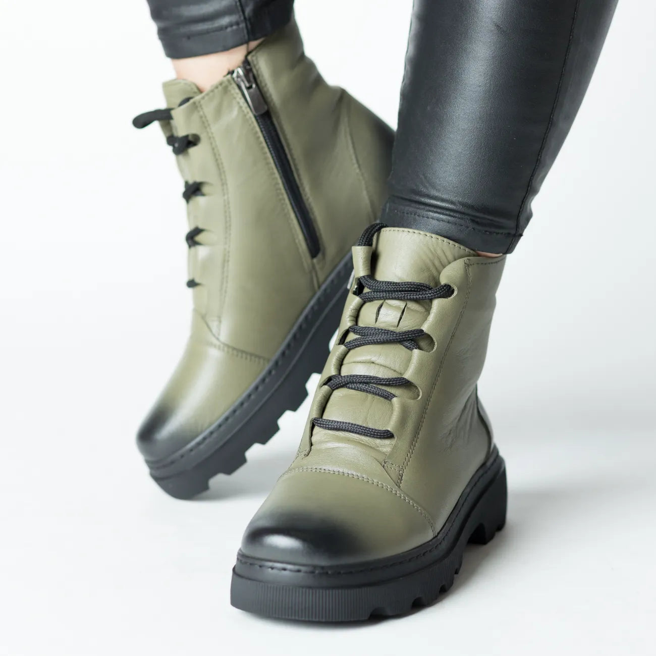 Ghete cu platforma Verde de dama din piele naturala Zelvio