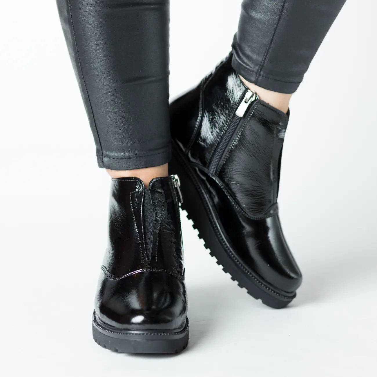 Botine de iarna Piano Black cu fermoar de dama din piele naturala Fornio