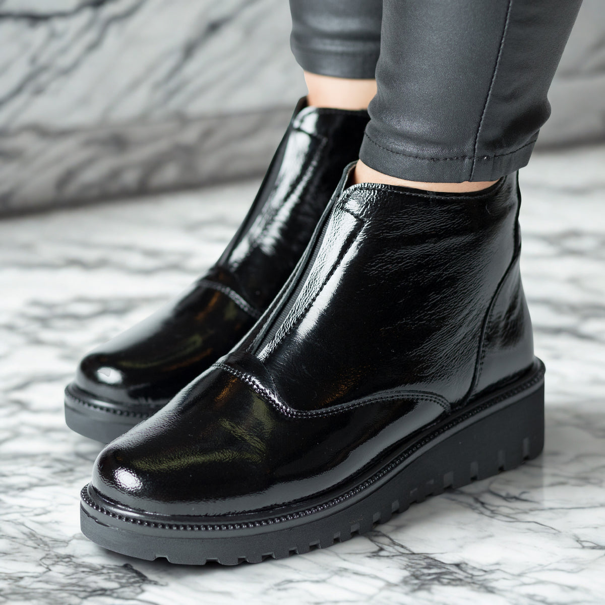 Botine de iarna Piano Black cu fermoar de dama din piele naturala Fornio