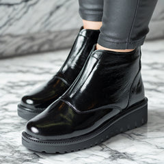 Botine de iarna Piano Black cu fermoar de dama din piele naturala Fornio