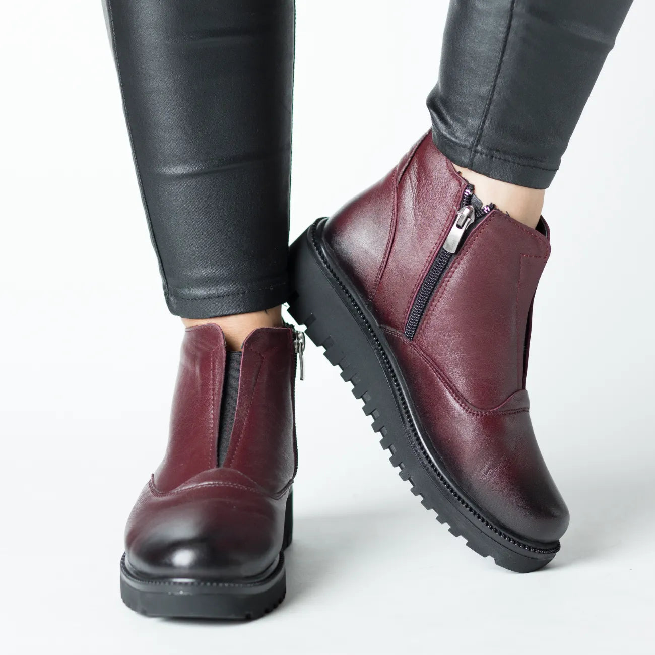 Botine de iarna Bordo cu fermoar de dama din piele naturala Fornio