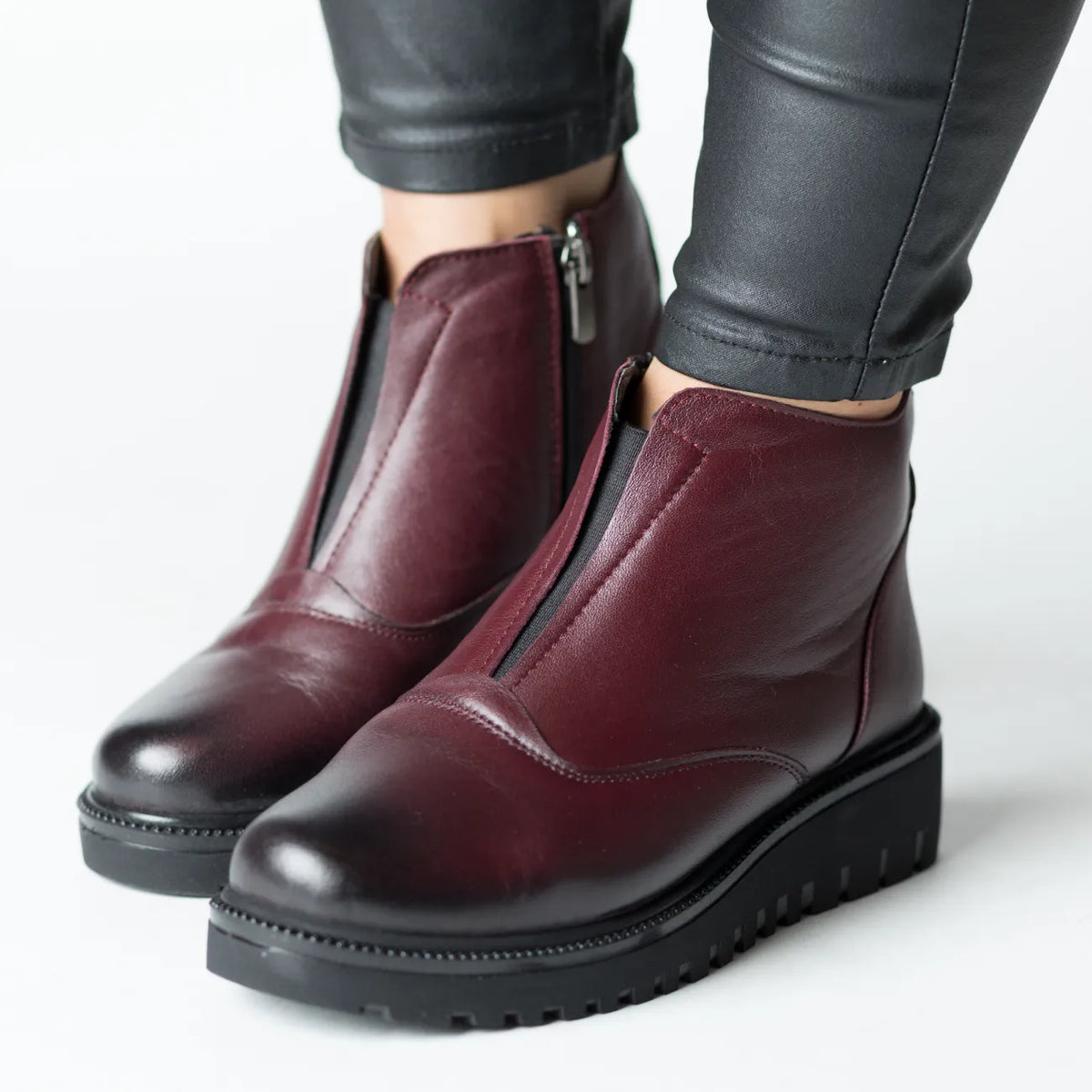Botine de iarna Bordo cu fermoar de dama din piele naturala Fornio