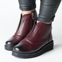 Botine de iarna Bordo cu fermoar de dama din piele naturala Fornio