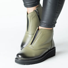 Botine de iarna Verde cu fermoar de dama din piele naturala Fornio