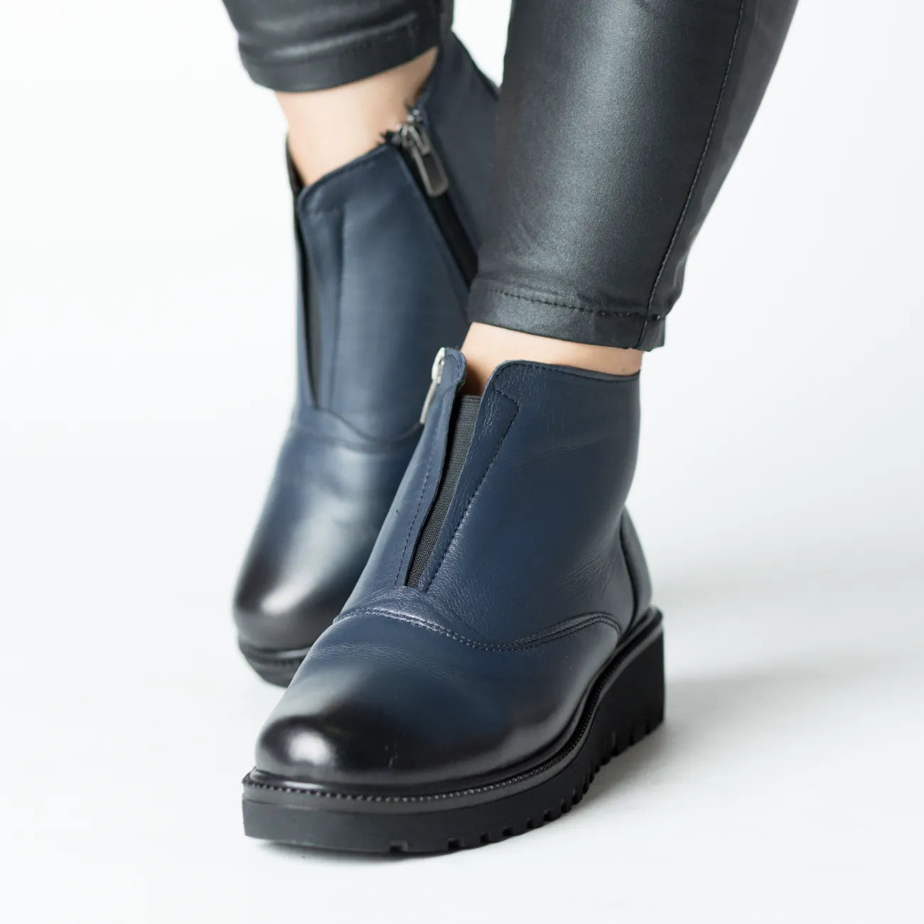 Botine de iarna Bleumarin cu fermoar de dama din piele naturala Fornio