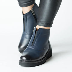 Botine de iarna Bleumarin cu fermoar de dama din piele naturala Fornio