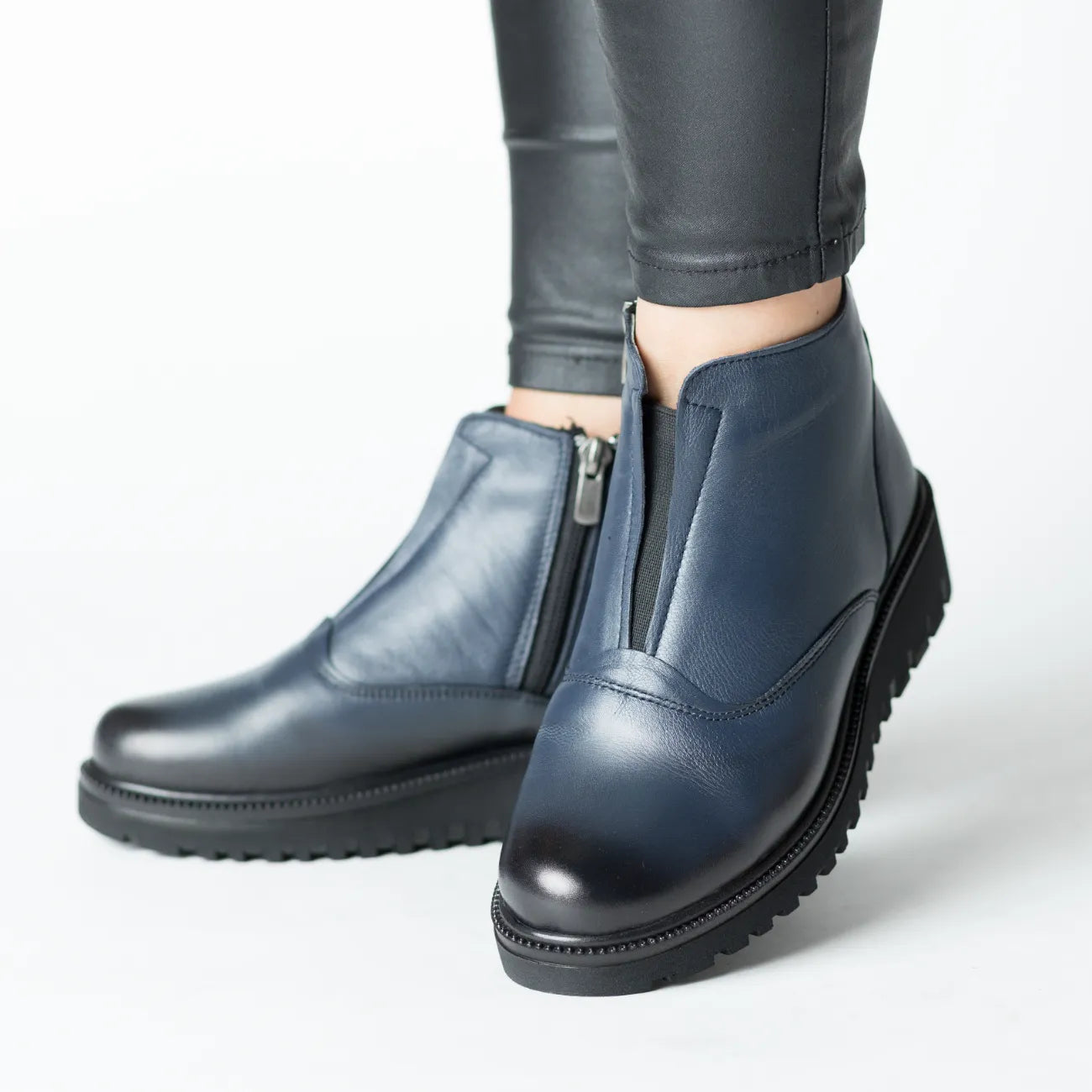 Botine de iarna Bleumarin cu fermoar de dama din piele naturala Fornio