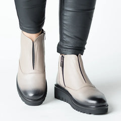 Beige winter ankle boots with zipper for women made of genuine leather Fornio