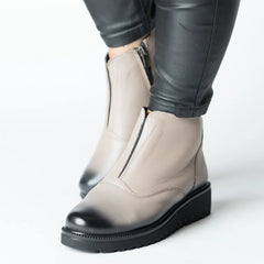 Beige winter ankle boots with zipper for women made of genuine leather Fornio