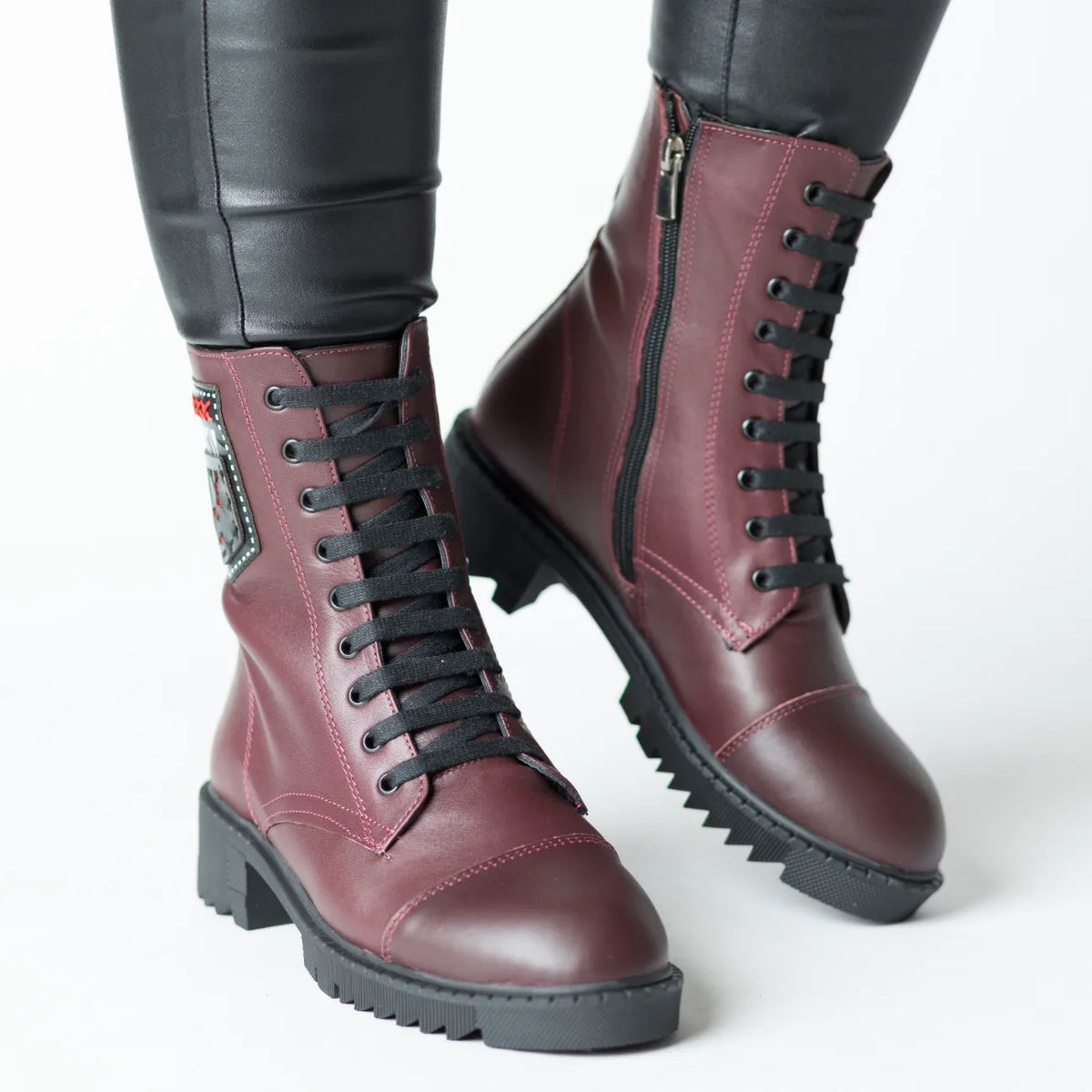 Women's burgundy zippered high boots made of genuine leather Lazzio