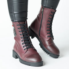 Women's burgundy zippered high boots made of genuine leather Lazzio