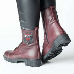 Women's burgundy zippered high boots made of genuine leather Lazzio