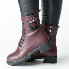 Women's burgundy zippered high boots made of genuine leather Lazzio
