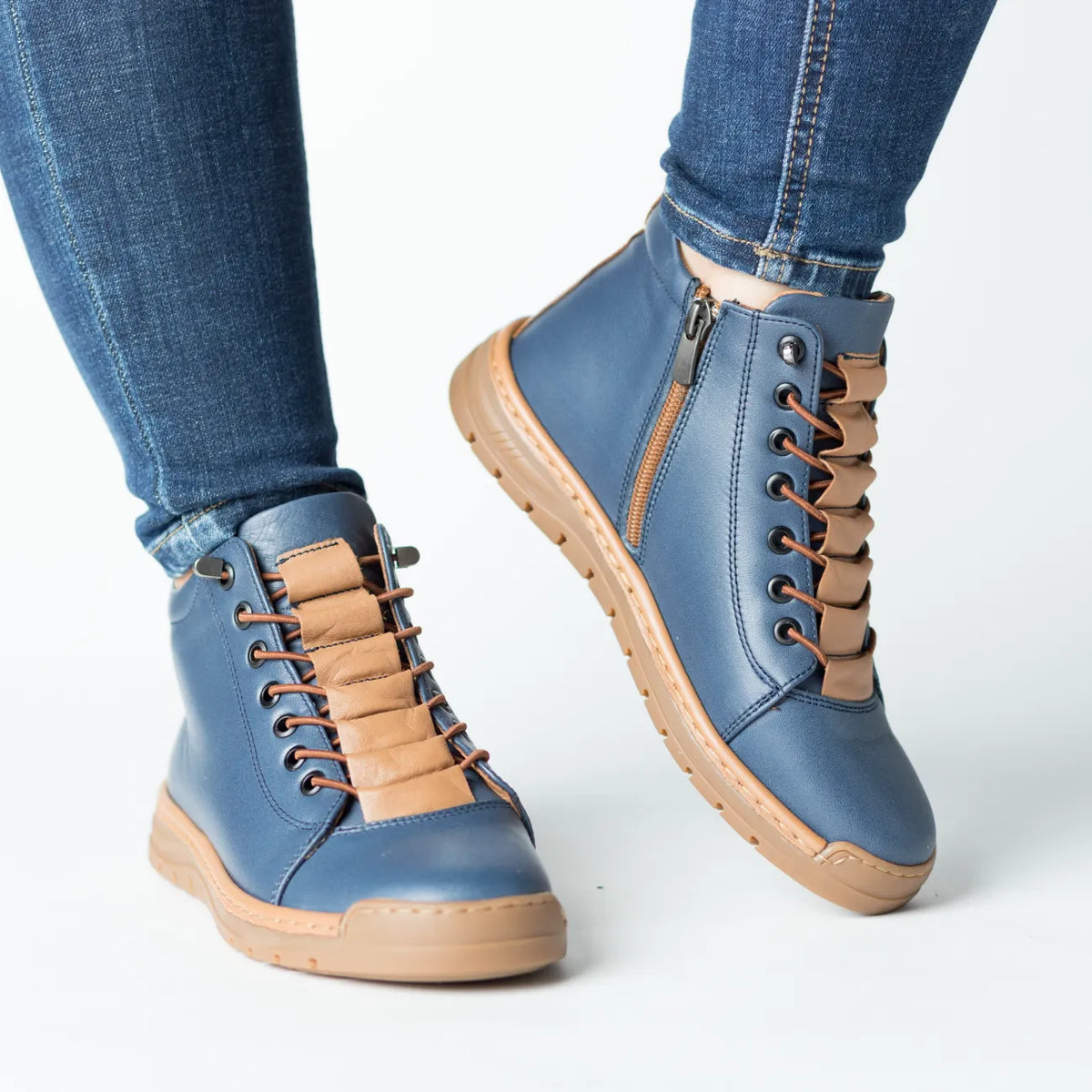 Ghete cu talpa ortopedica Albastru Jeans de dama din piele naturala Oslo