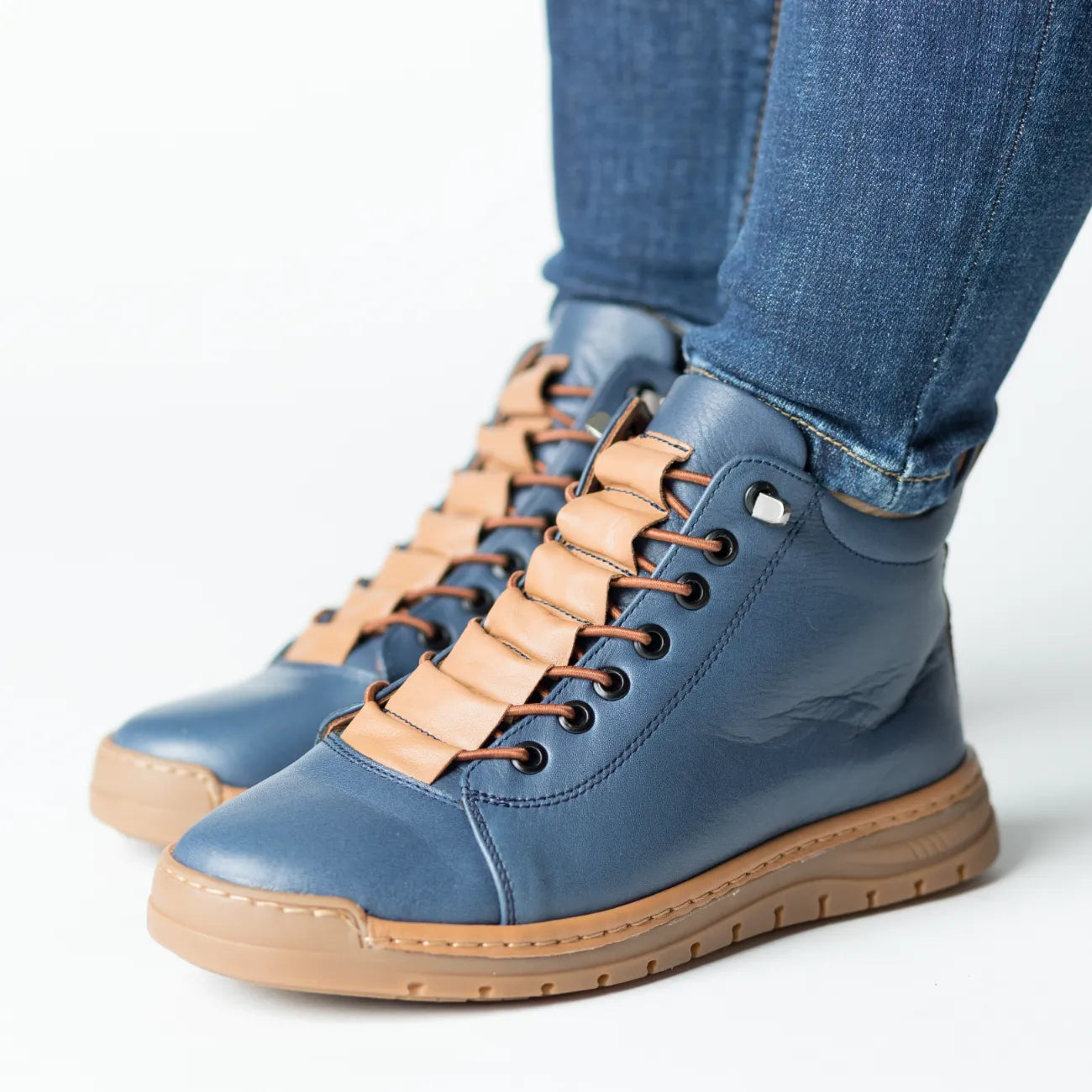Ghete cu talpa ortopedica Albastru Jeans de dama din piele naturala Oslo