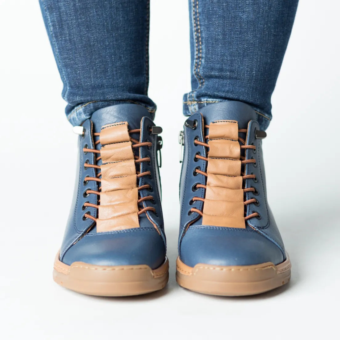 Ghete cu talpa ortopedica Albastru Jeans de dama din piele naturala Oslo