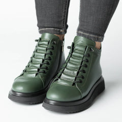 Ghete cu fermoar Verde Kaki la glezna de dama din piele naturala Sibiu