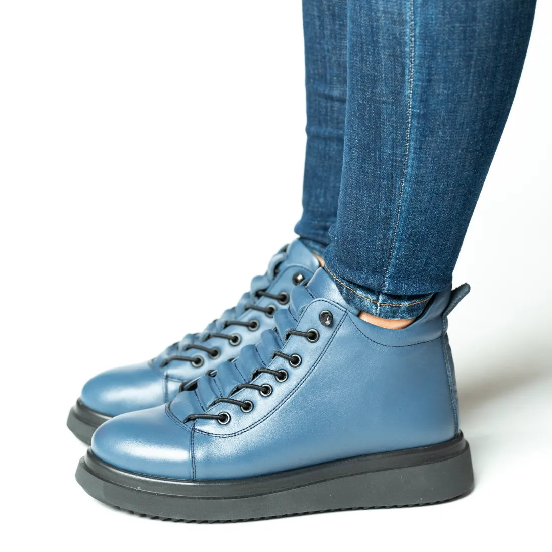 Ghete cu fermoar Albastru Jeans la glezna de dama din piele naturala Sibiu
