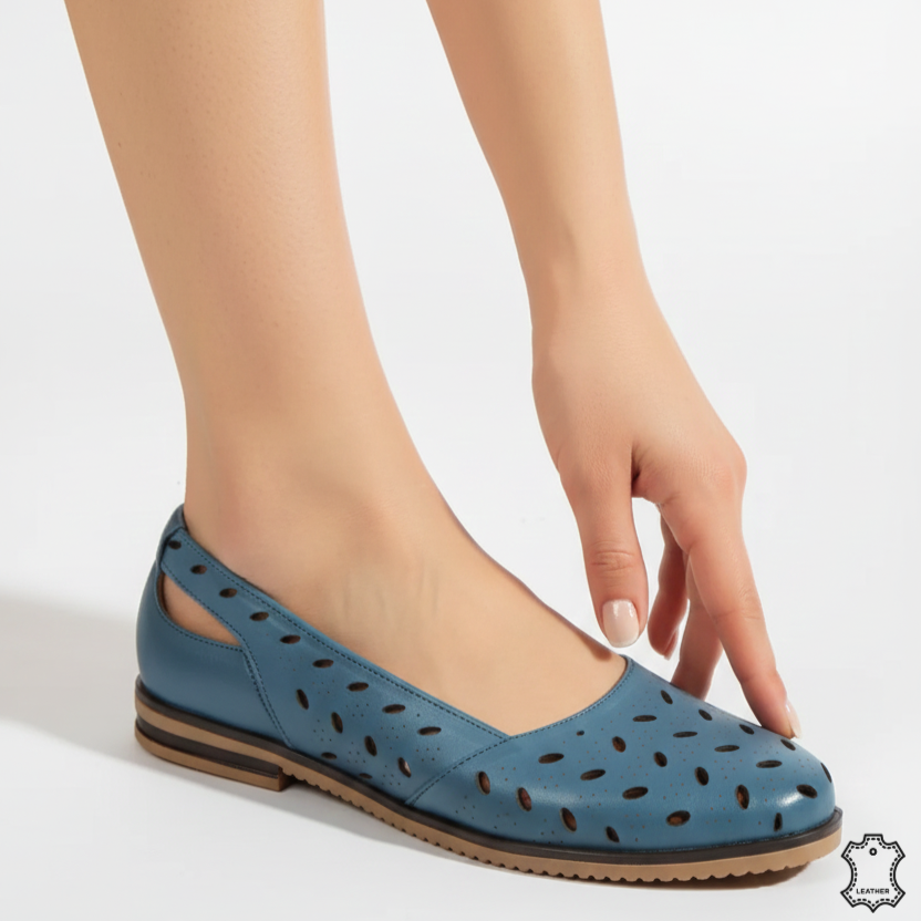 Women's natural leather ballet flats Soleva Blue