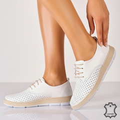 Pantofi piele naturala Calida White