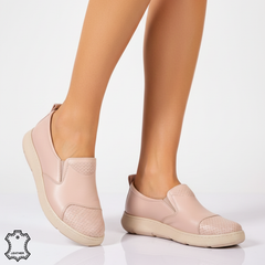 Pantofi piele naturala Heliora Pudra