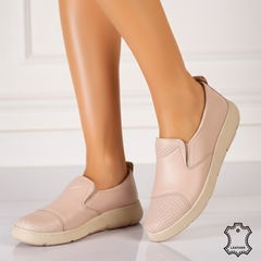 Pantofi piele naturala Heliora Pudra