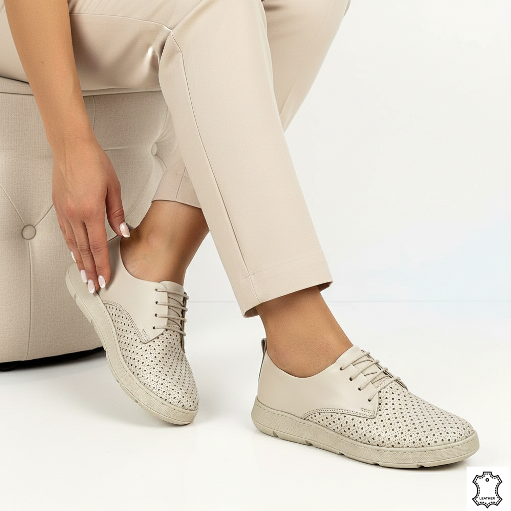 Pantofi piele naturala Calida Bej