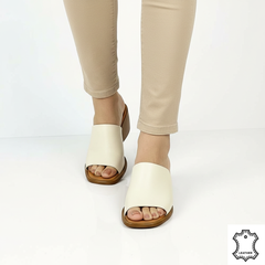 Papuci piele naturala Viva Bej