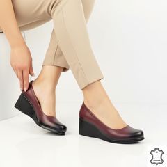 Pantofi cu platforma piele naturala Lazura Bordo