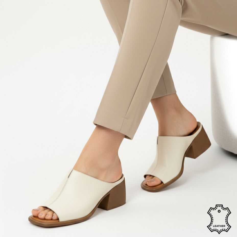 Papuci piele naturala Arges Beige