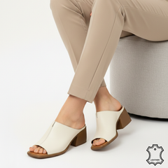 Papuci piele naturala Arges Beige