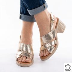Sandale cu toc piele naturala Orion Gold