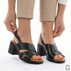 Sandale cu toc piele naturala Orion Black