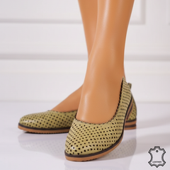 Women's ballet flats in genuine leather Nerisa Avocado Green