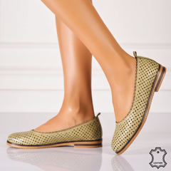 Women's ballet flats in genuine leather Nerisa Avocado Green