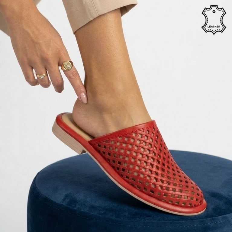 Papuci piele naturala Bucuresti Red