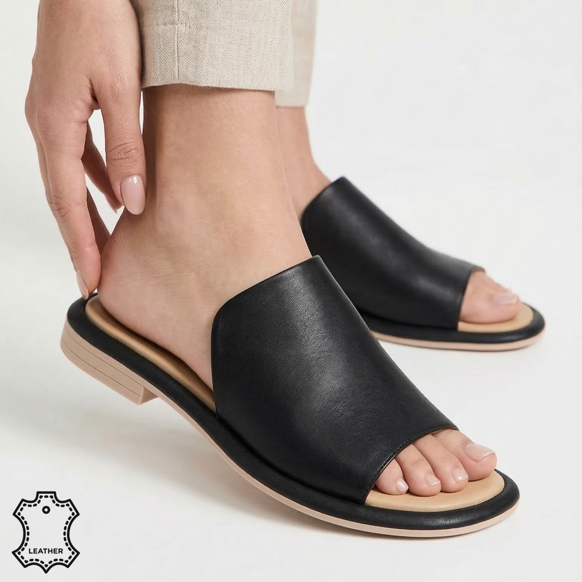 Papuci piele naturala Buzau Black