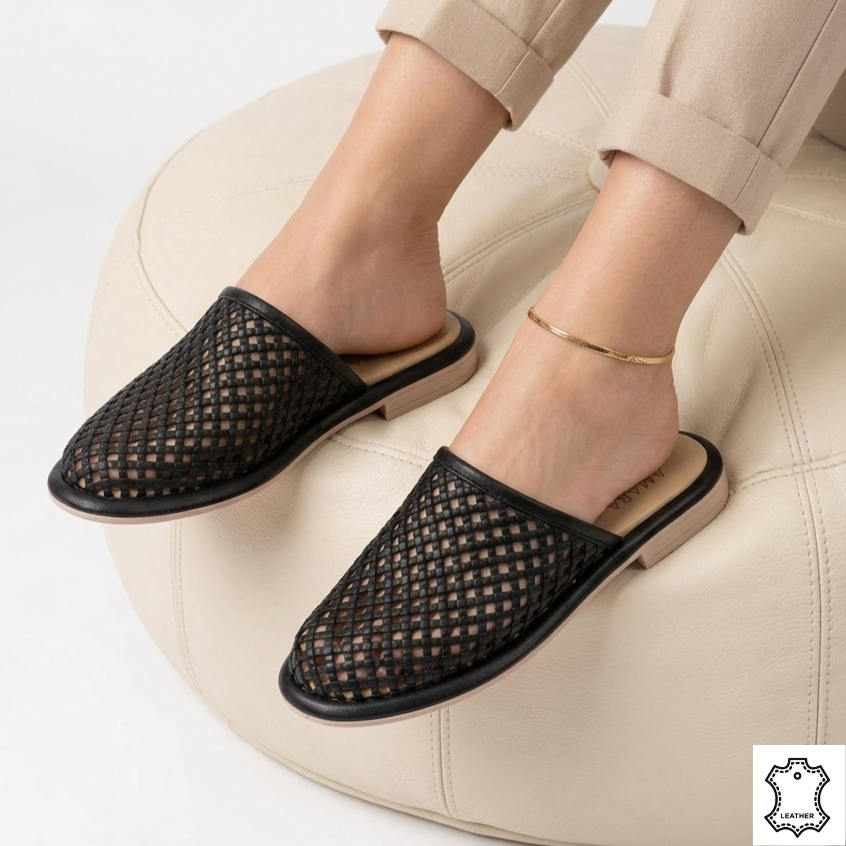 Papuci piele naturala Bucuresti Black