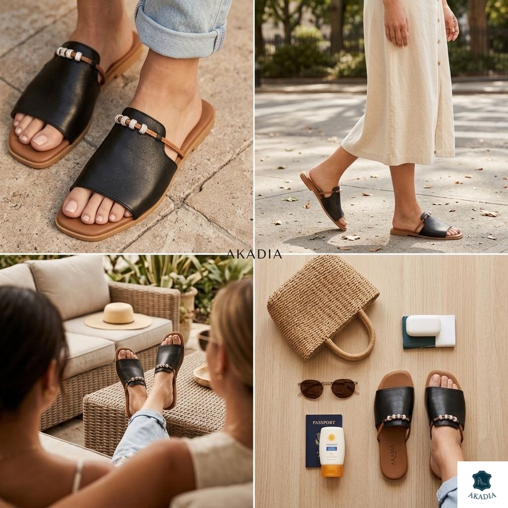 Detaliu accesorii elegante saboți piele premium
