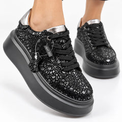 Pantofi piele naturala Lyon Black Leopard