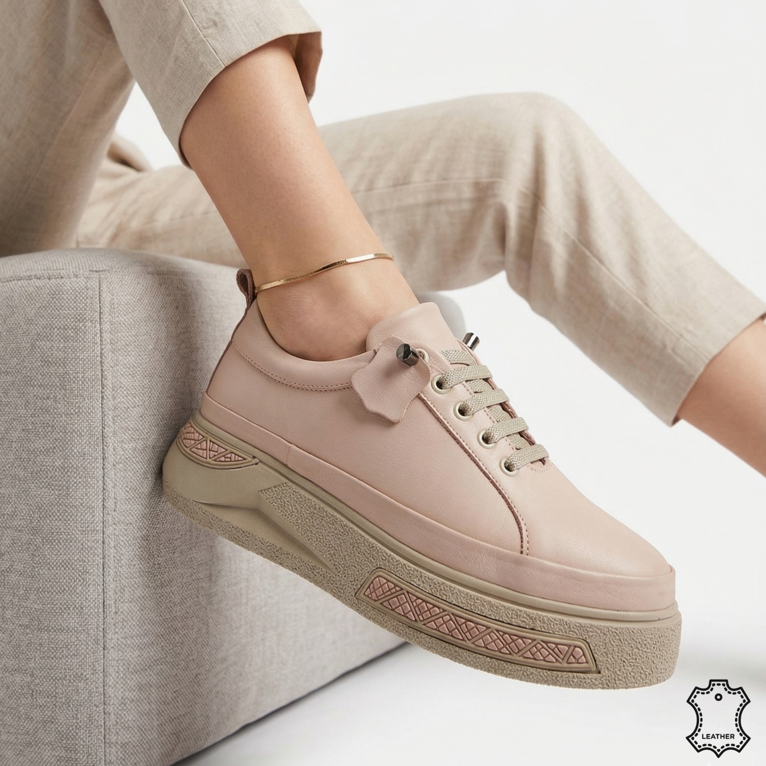 Pantofi casual damă din piele naturală roz pudră Suceava