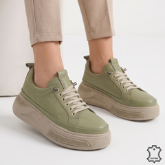 Pantofi casual damă piele naturală verde avocado