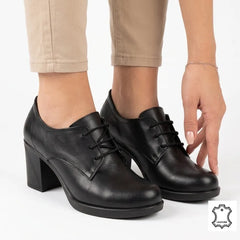 Pantofi cu Siret si Toc Black Piele Naturala Izmir