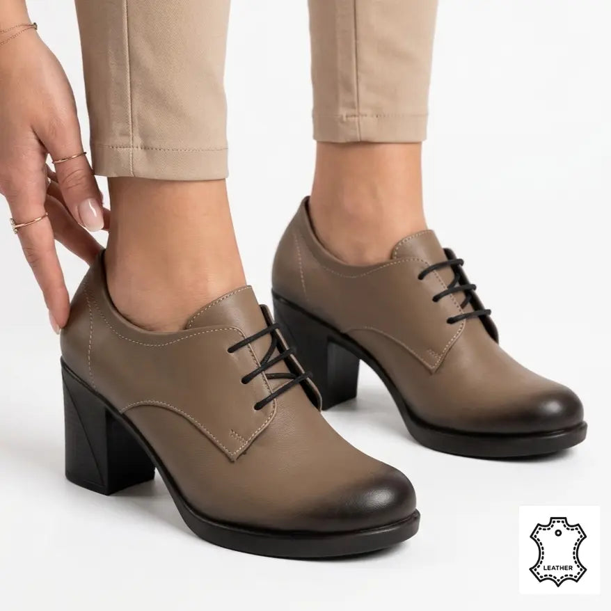 Pantofi cu Siret si Toc Vision Piele Naturala Izmir