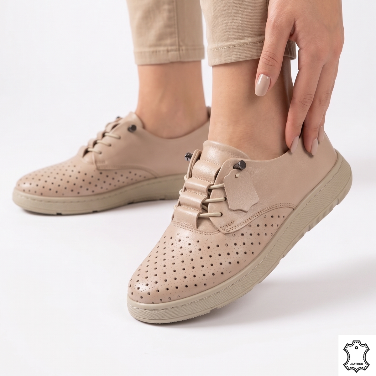 Pantofi damă bej din piele naturală Galați