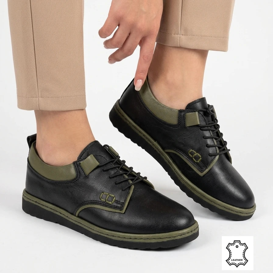 Pantofi piele naturala Antalya Black/Green