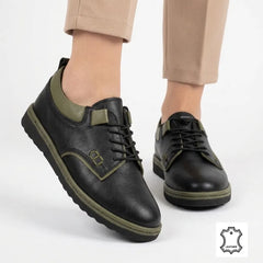 Pantofi piele naturala Antalya Black/Green