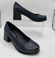 Women's shoes with classic heel, natural leather, Clarion Navy blue