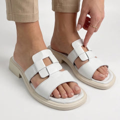 Papuci piele naturala Pitesti White