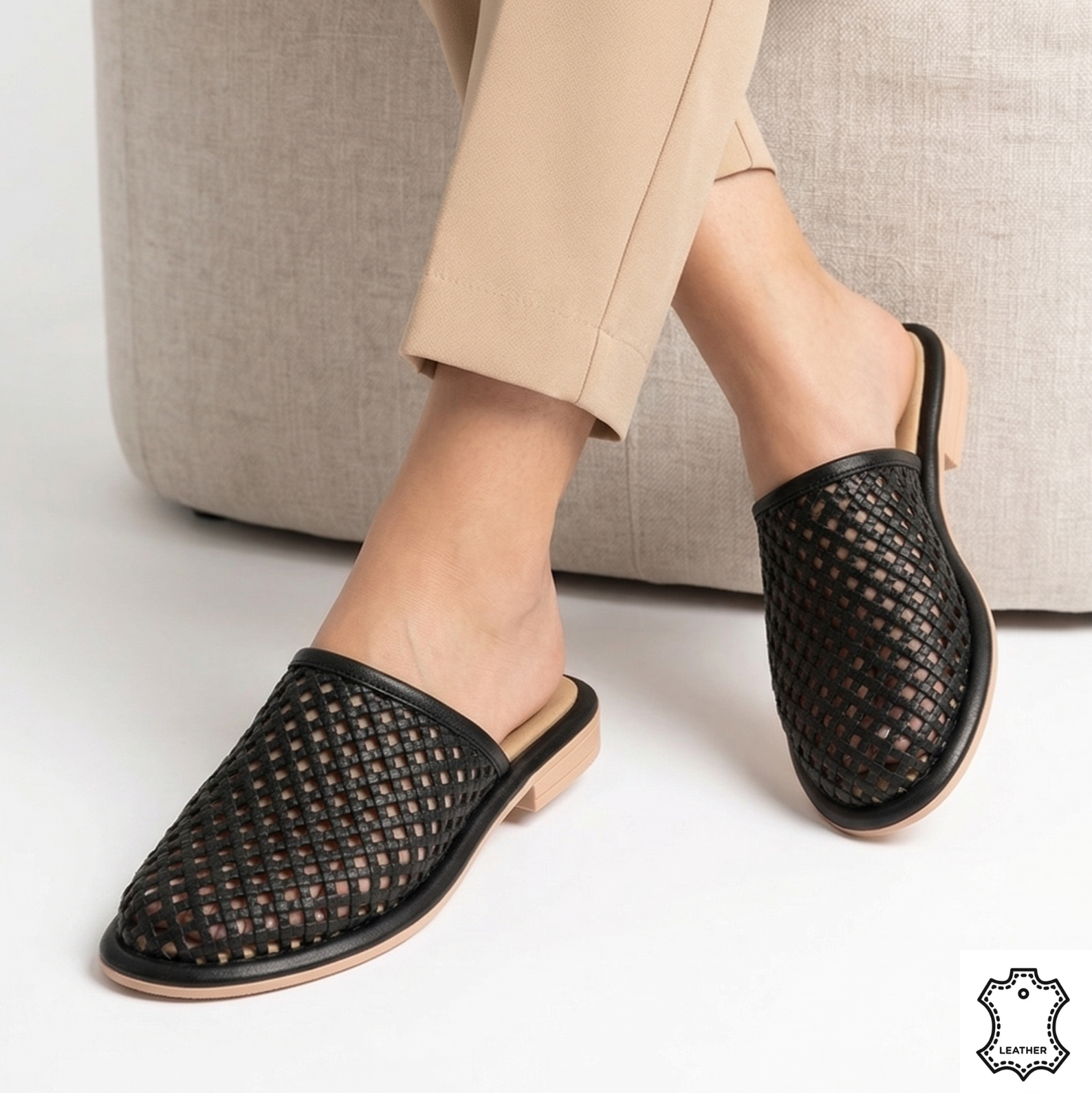 Saboți casual negri din piele premium Akadia